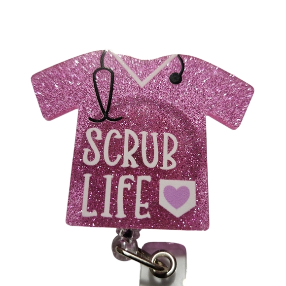 ID Badge Holder Retractable Nurse Scrub Life Custom Pink Glitter - Picture 2 of 6
